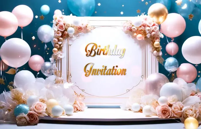 Sparkling Golden 3D Birthday Party Invitation Slideshow